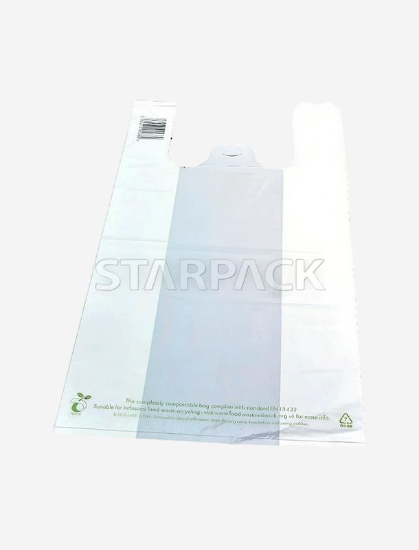 带手柄的 100% 可堆肥和可生物降解 T 恤袋