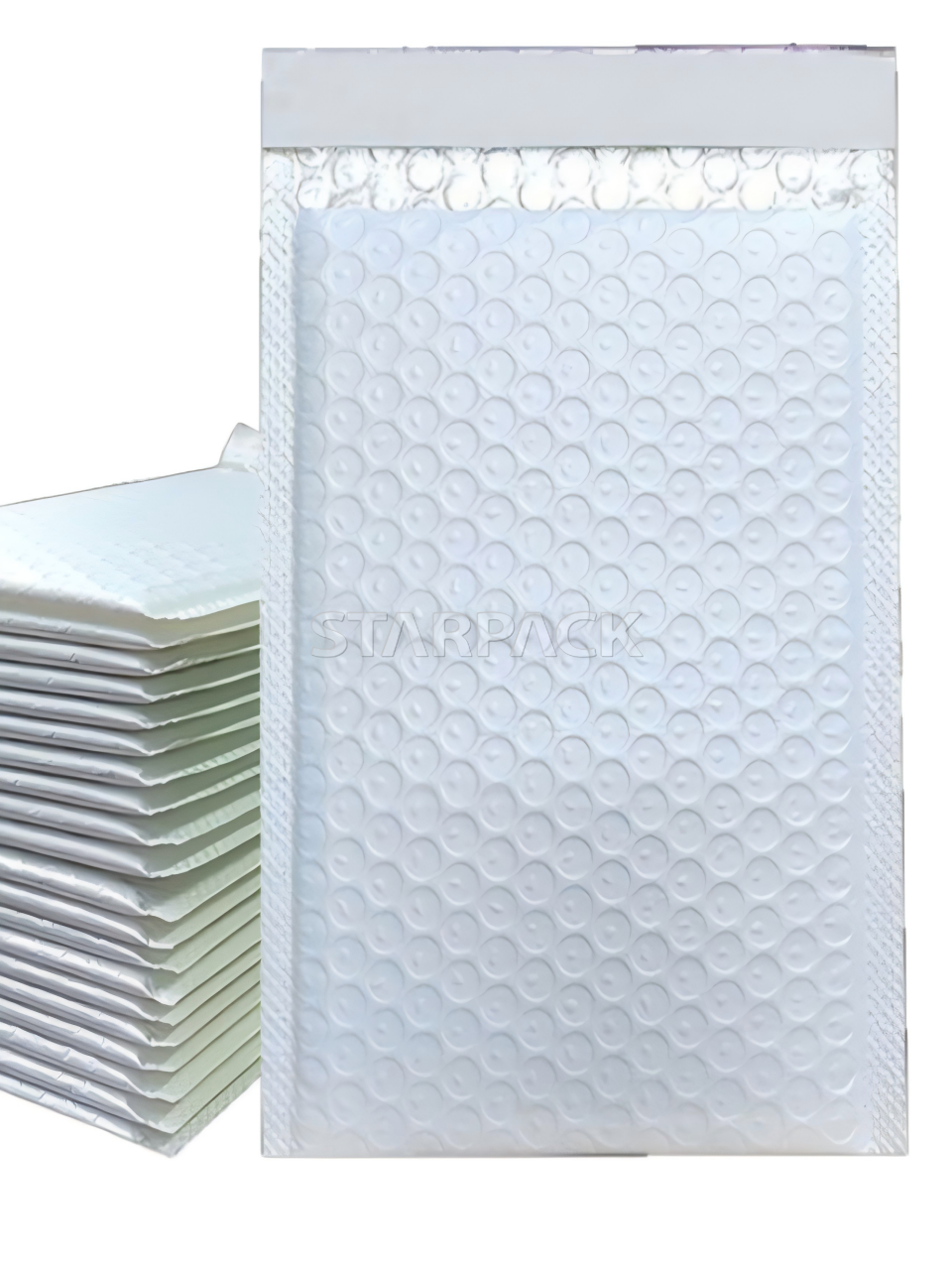 Multi-pcs stacked matte pearlized bubble mailer bags, thick air bubble shock absorbent packaging with peel seal strip, customizable logo for e-commerce boutique orders