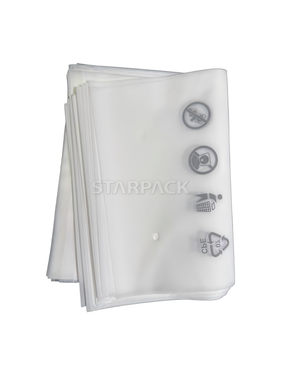 Multiple folded stacked GRS recycled flat bags, tear resistant eco recyclable flat pouches customizable logo for fashion brand packaging