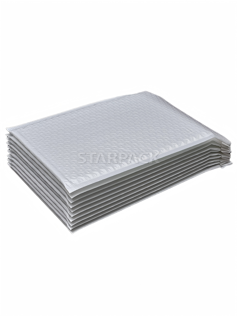 Neat flat stack pearlized white bubble padded envelopes, tear resistant lightweight pearl film mailers for wholesale small parcel protective packaging