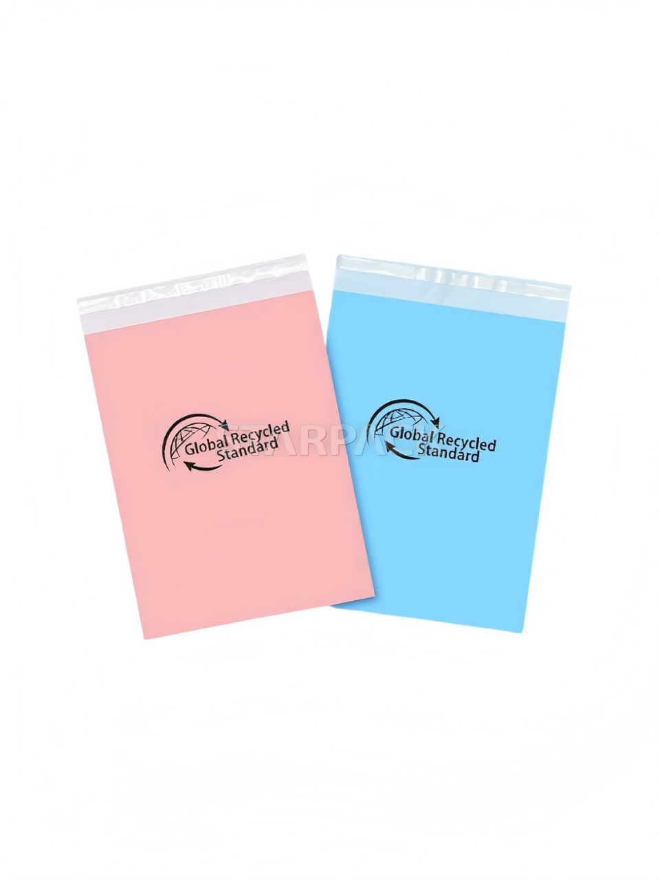 Overlap display pink & matte blue GRS certified recycled plastic shipping envelopes, multi-color customizable eco courier bags for fashion brand logistics packaging