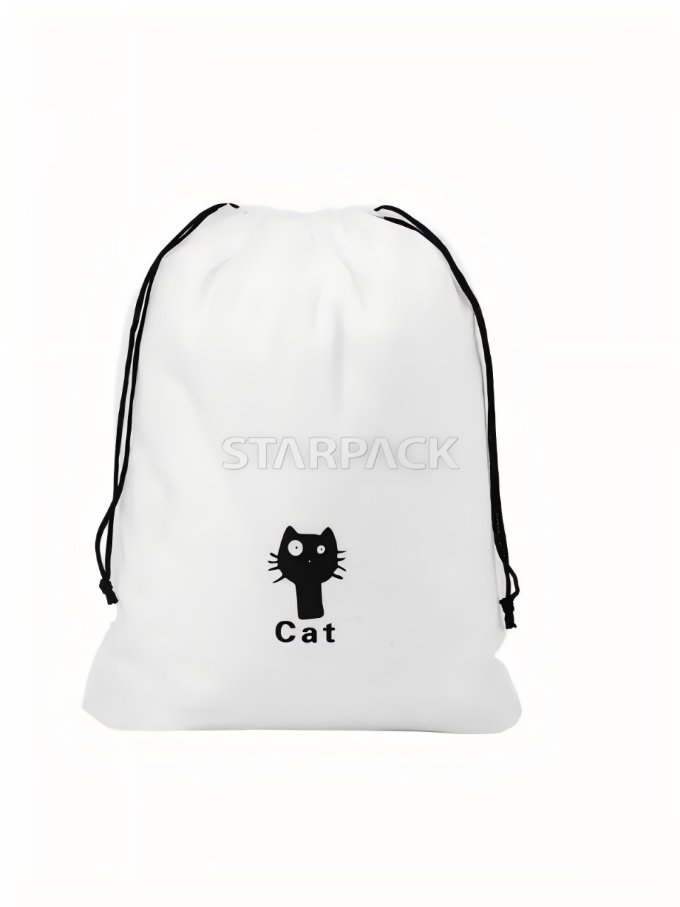 Puffed three-dimensional semi transparent drawstring pouch, cute cat logo custom print, lightweight draw cord packaging bag for shoe, makeup accessory travel storage