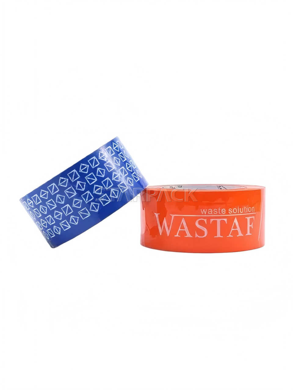 Pair of thickened high viscosity BOPP printed carton tape in royal blue and orange with brand logo print, tear resistant strong adhesive tape for cross-border express carton secure packaging