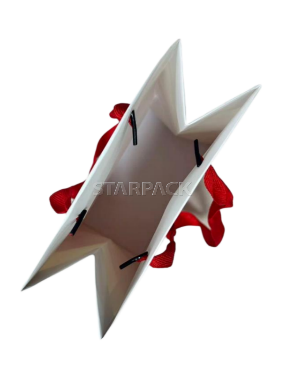 Foldable flat design duty free paper shopping bag with detachable red cord handle, collapsible lightweight paper tote for airport duty free store bulk storage and transportation, full custom color printing available