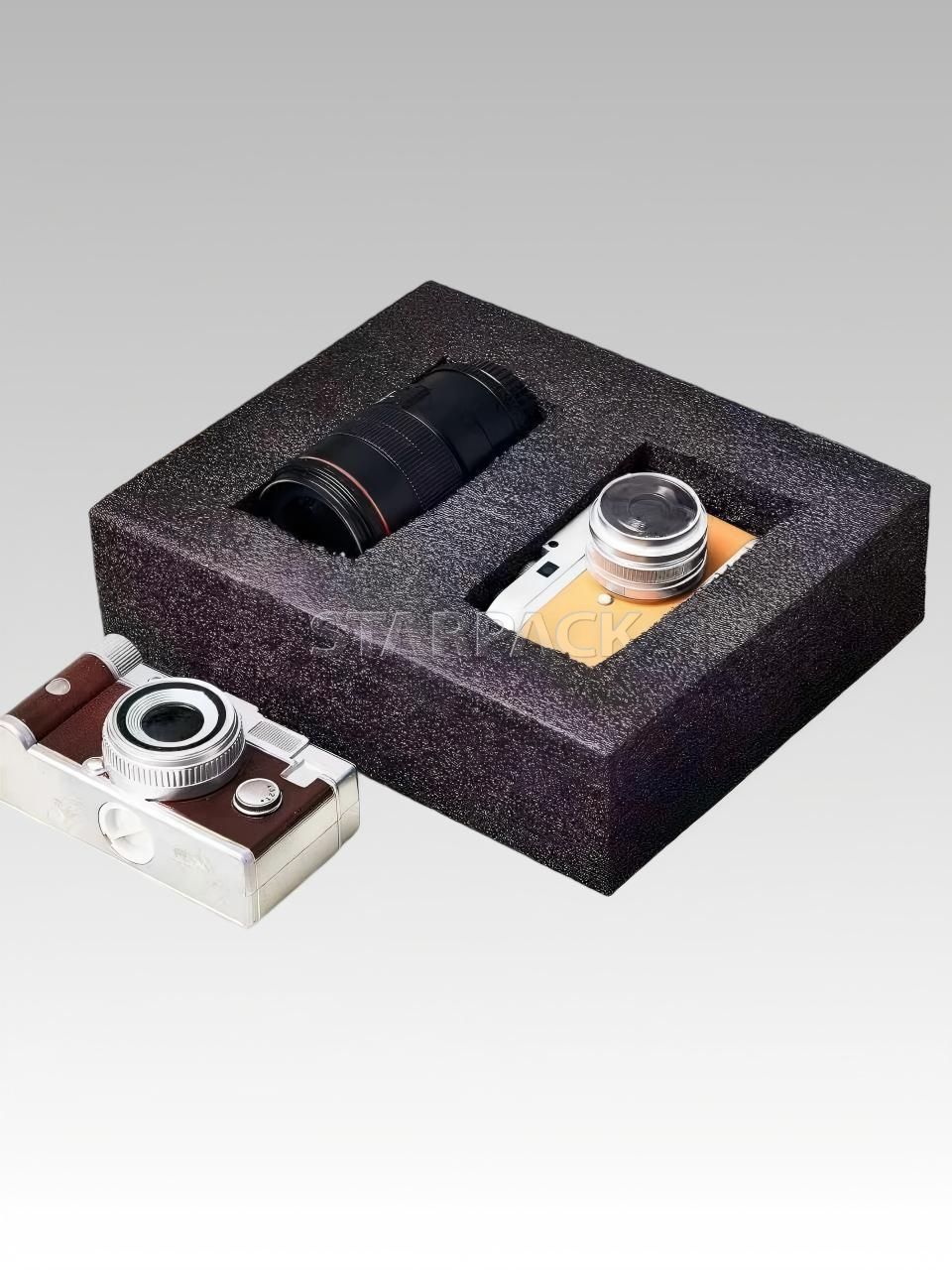 Anti-static black EPE foam insert, custom pearl cotton packaging for camera equipment