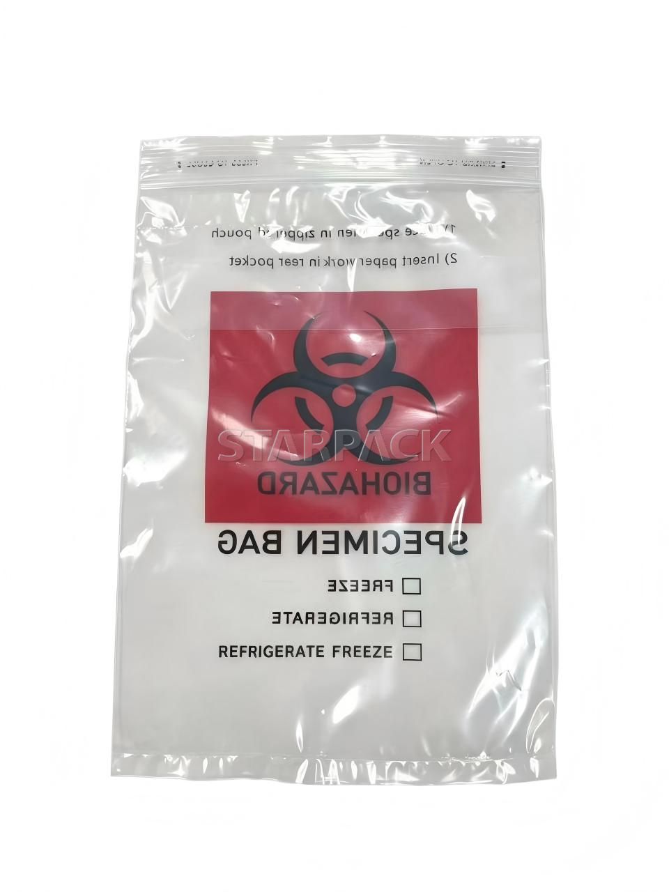 Clear fully degradable plastic biohazard specimen transport bag for medical laboratory sample packaging