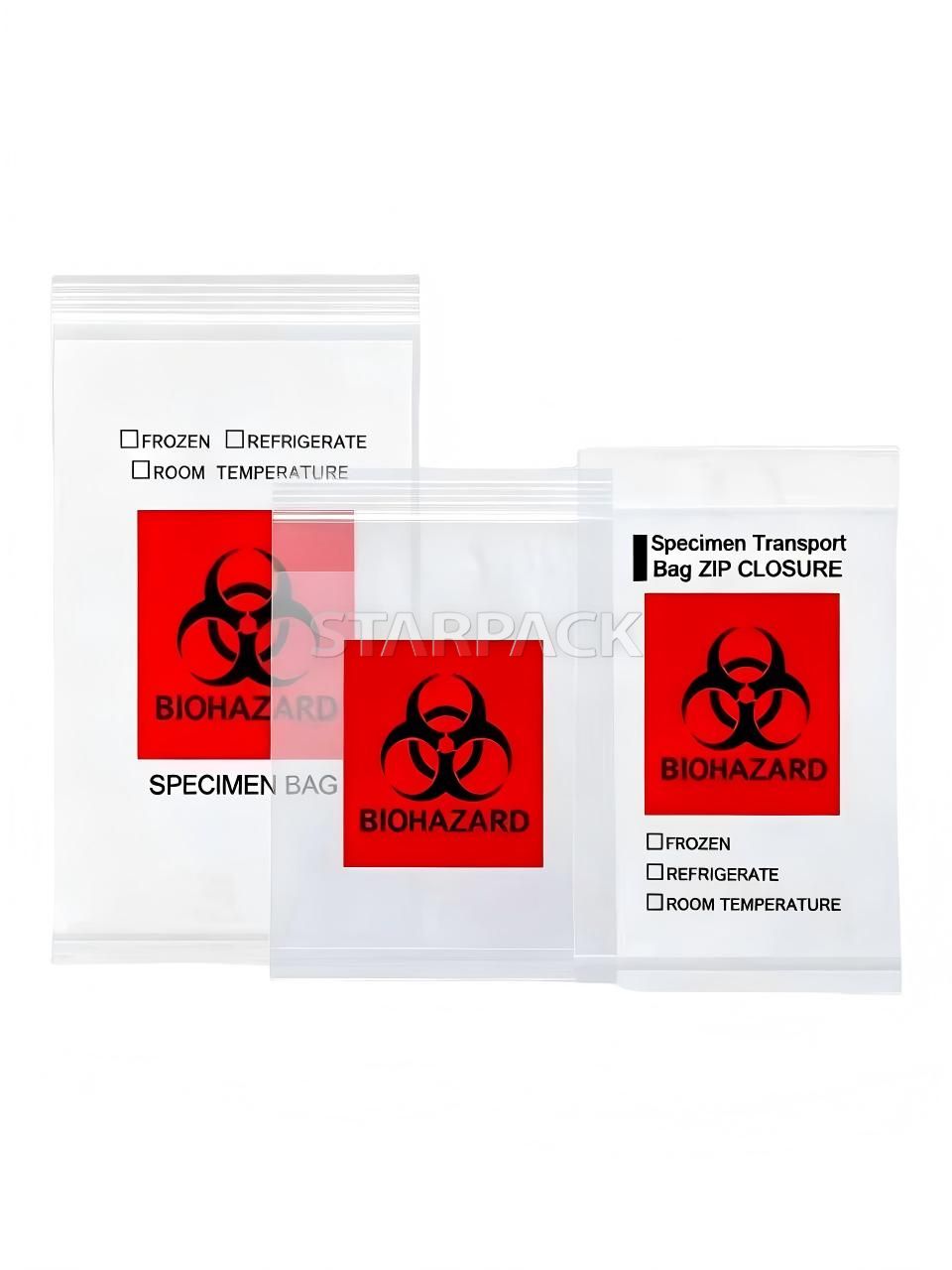 Assorted sizes fully degradable biohazard specimen transport bags for hospital lab sample packaging