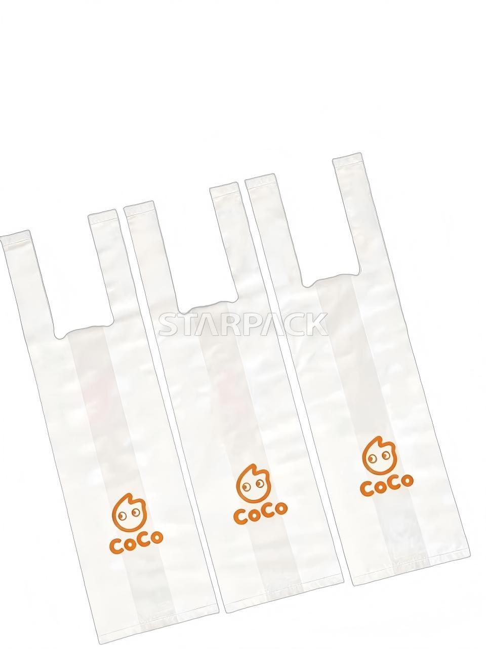 Multiple stacked fully biodegradable bubble tea carry bags with custom printed logo for food takeaway