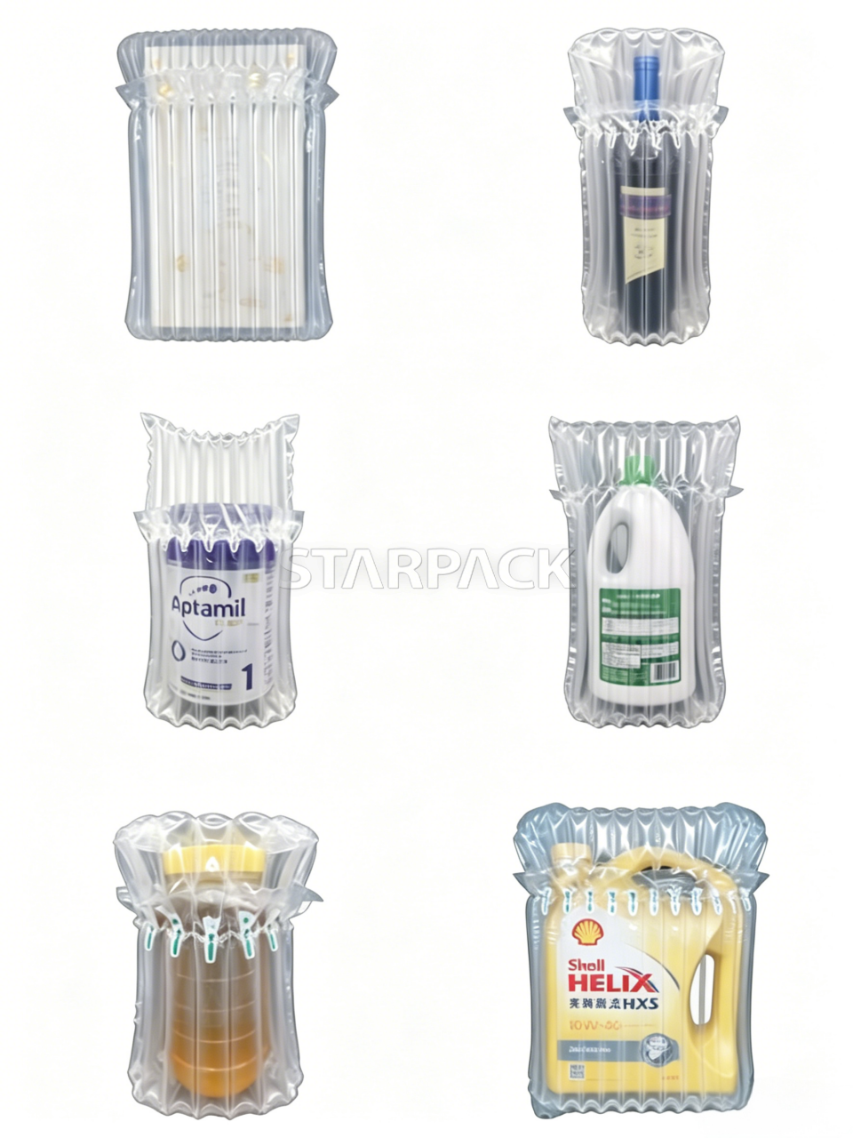 Fully biodegradable inflatable air column bags packed wine, milk powder, detergent and engine oil, eco protective packaging for cross-border shipping