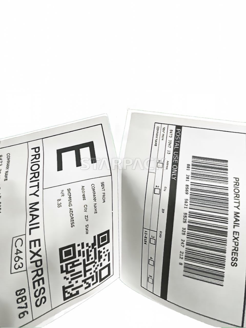 Folded thermal shipping label showing fold structure, self adhesive barcode waybill for e-commerce logistics