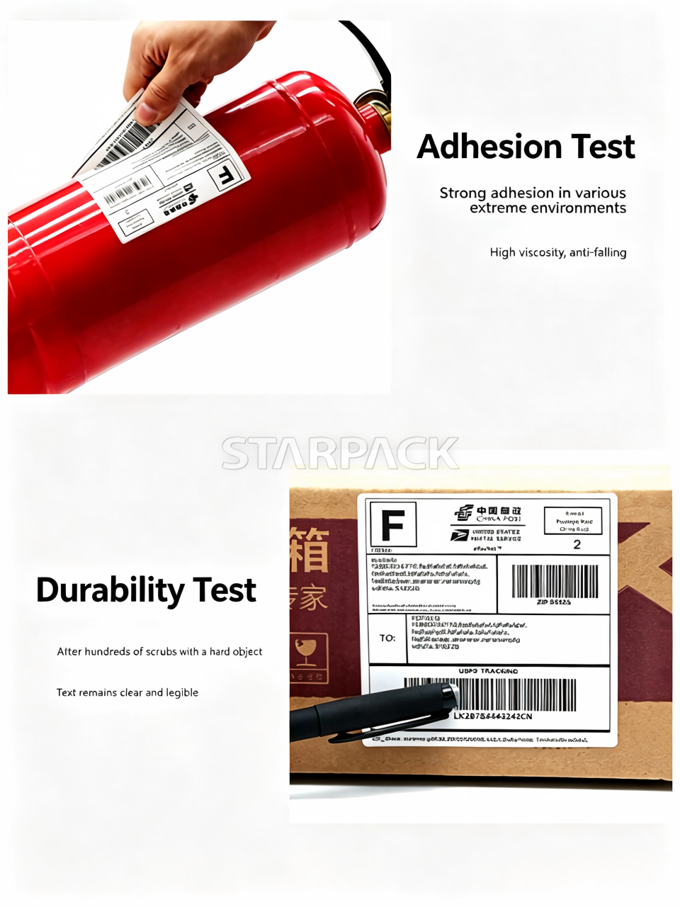 Thermal shipping label durability test, strong adhesion & scratch resistance demonstration