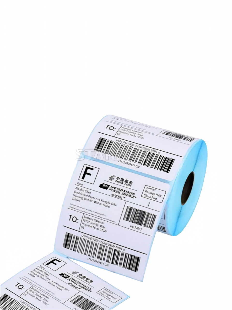 Direct thermal shipping label roll with peeled barcode courier stickers