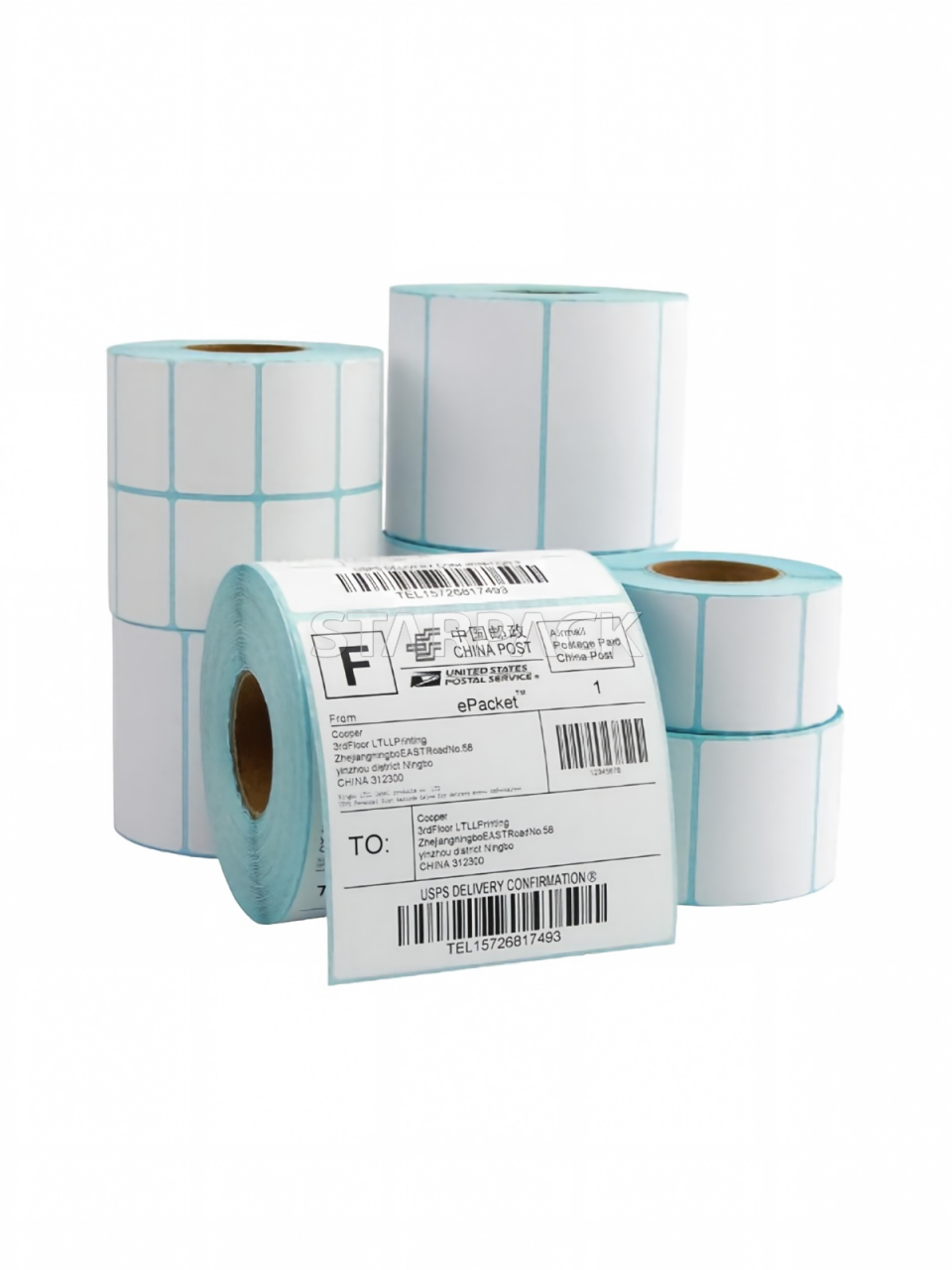Multiple rolls direct thermal adhesive labels, blank barcode shipping sticker rolls