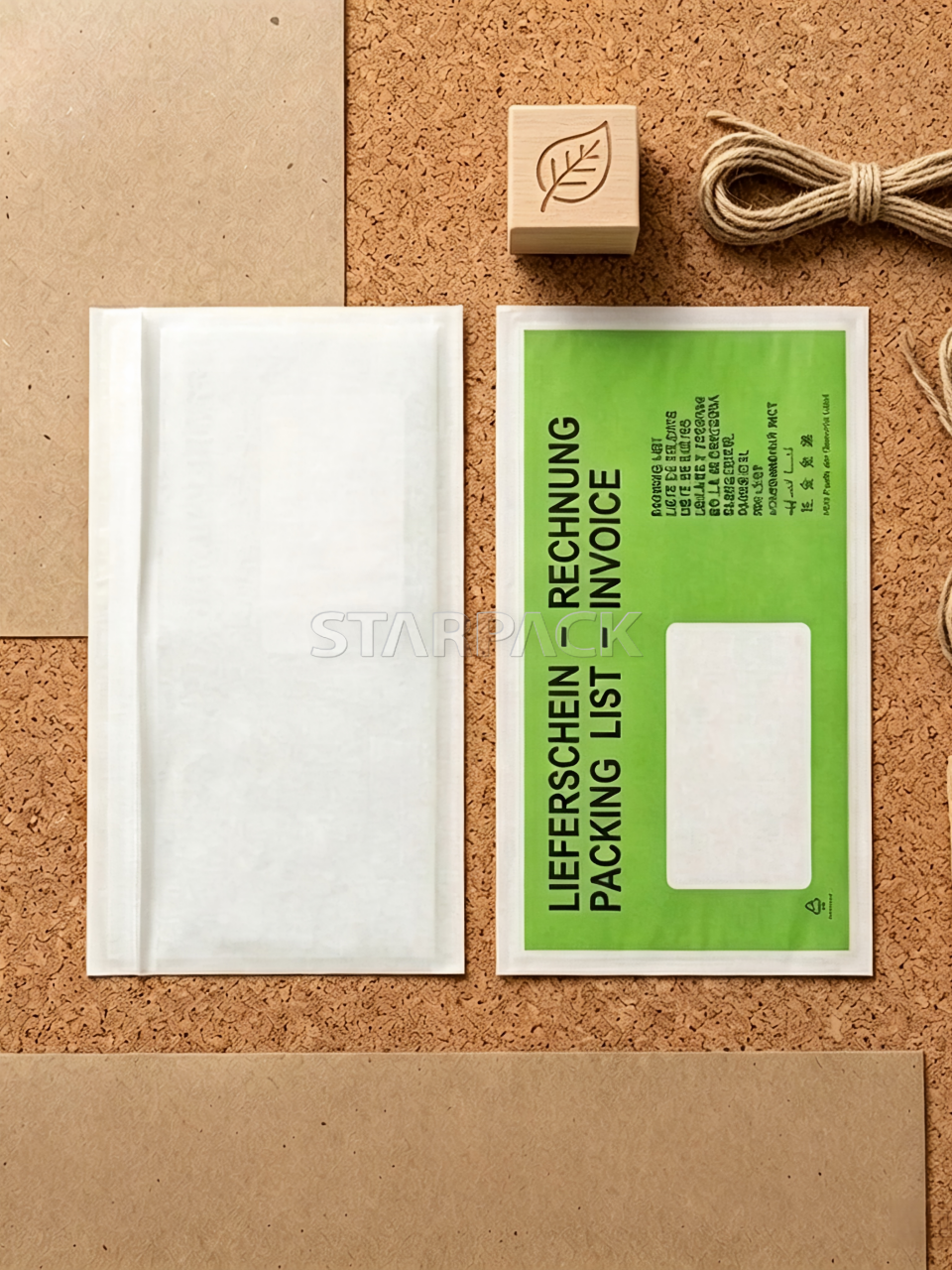 Fully compostable paper document pouch, packing list invoice back glue bag, eco‑friendly shipping envelope